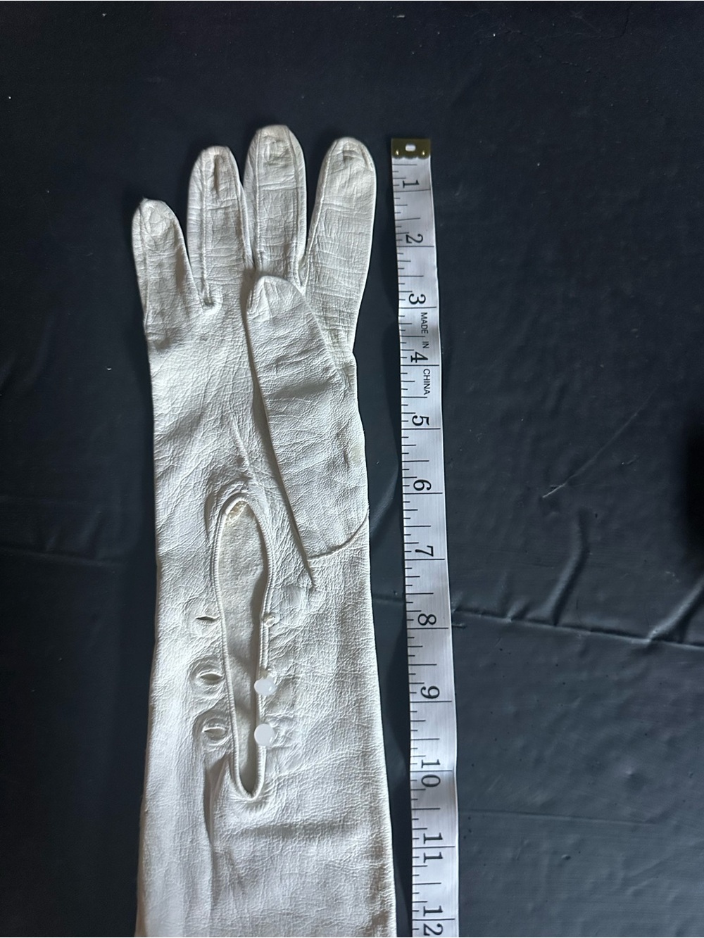 Antique Leather Opera Gloves with Button Detail - Picture 5 of 6